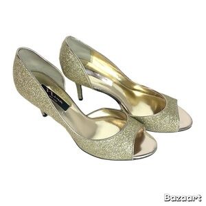 Nina New York  Women  Peep Toe Shoes Plating Baby Girl Gold Glitter  Sz 10